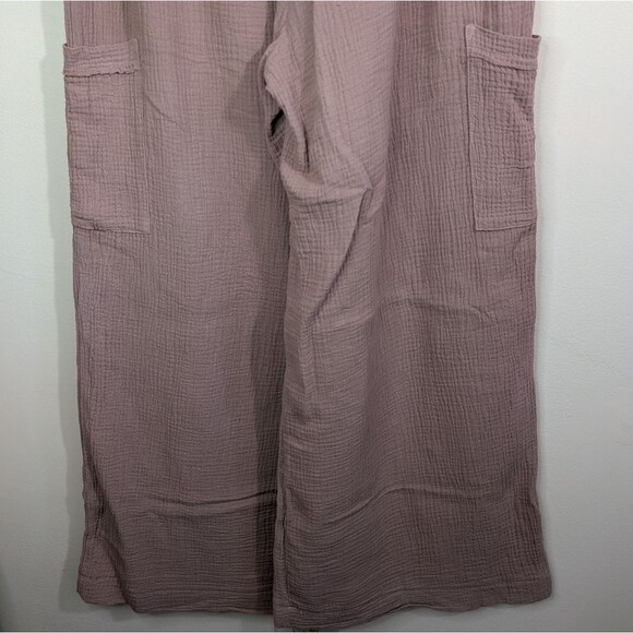 Monrow Gauze Wide Leg Cargo in Pecan Cotton Pull On Elastic High Waist Size XS - Picture 10 of 12